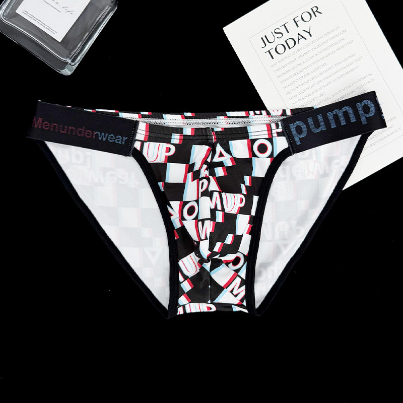 Men underwear pump!男三角内裤格子薄款U凸性感低腰潮流运动青年,淘宝优惠券,粉丝福利购,淘宝优惠卷
