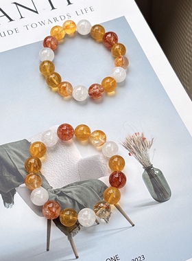 原创天然黄胶花黄萤石红胶花雪花幽灵黄色系水晶手串复古显白气质