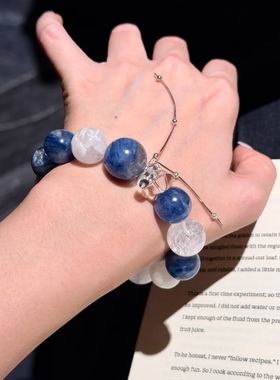 【罗曼蒂克之城】原创设计天然蓝晶石水晶手链白幽灵月光石手串