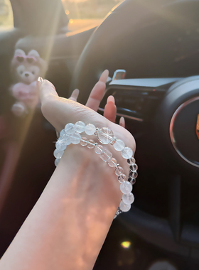 天然白水晶海蓝宝手链女款