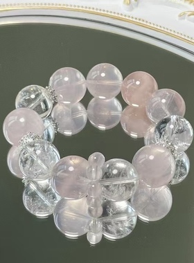 天然白水晶大颗粒粉水晶手链白水晶跑环少女手串马粉果冻粉礼物