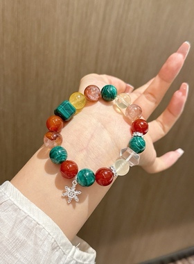 圣诞手链天然水晶串珠手串红玛瑙女小众手串饰品圣诞节平安夜礼物