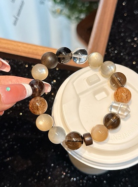 天然黑金超七灰月光石金发晶黄塔晶蜂蜜奶盖招财转运水晶手链招米