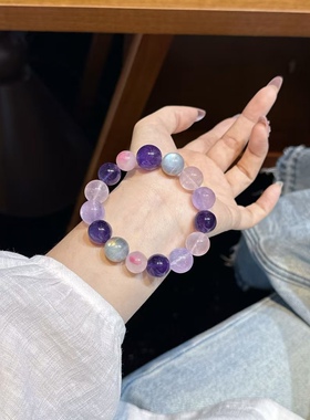 若慕天然紫水晶灰月光招财转运手