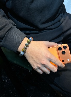 正品招财转运天然海蓝宝手串女多宝蓝晶石红胶花水晶手链生日礼物