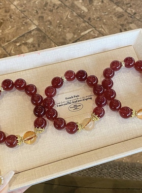 天然鸽血红草莓晶手链女款招财招桃花转运珠水晶手串大珠子高级感