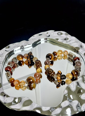 钱途无量藏式三眼珠超七金发晶金银山水晶手串女虎眼石大头姐同款