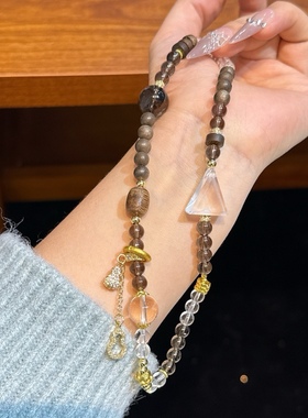 天然茶晶手串女白水晶石烟晶水晶手链男沉香珠助情绪稳定饰品礼物