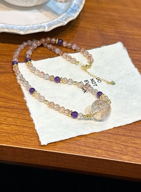 正品天然黑金超七项链转运珠水晶高级感锁骨链小众设计流行饰品