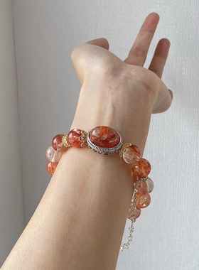 天然水晶红胶花手串转运珠手链本命年红色珠串女高级感正品送闺蜜