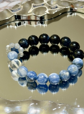 正品蓝晶石蓝虎眼灰月光喜水补水海蓝宝蓝色系多宝原创水晶手串