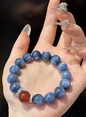 天然猫眼蓝晶石手链男红玛瑙转运手串女简约小众高级轻奢生日礼物
