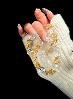 天然黄水晶手链女款白水晶暴富转运珠手链轻奢小众设计感闺蜜礼物