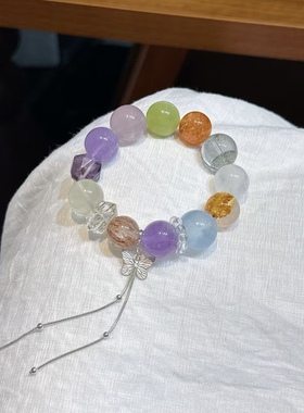 天然水晶手串柠檬晶海蓝宝紫水晶能量搭配多宝手链送人女生礼物