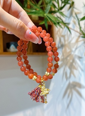 2026新品马上有钱天然南红玛瑙水晶手链手串柿子红古法金马到成功