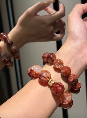 正品天然红胶花水晶手链本命年