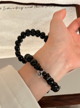 收藏级天然乌金黑曜石水晶手串彩耀石黑色单圈男女圣诞礼物送老婆