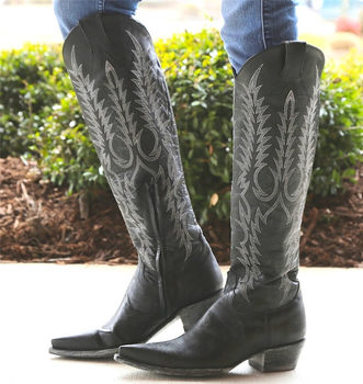 Old Gringo American hand-embroidered pointed toe mid-heeled over-the-knee boots slim boots western cowboy boots ເກີບຜູ້ຍິງ