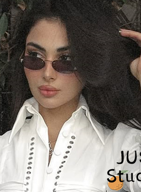 无框椭圆太阳眼镜镜片F字镶钻