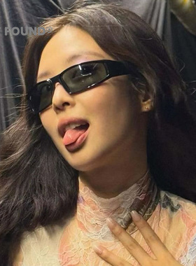 Jennie2026同款长方形黑色一体太阳镜Y2K未来千禧风防紫外线墨镜
