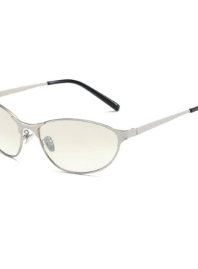 千禧风复古银框浅蓝镜片墨镜