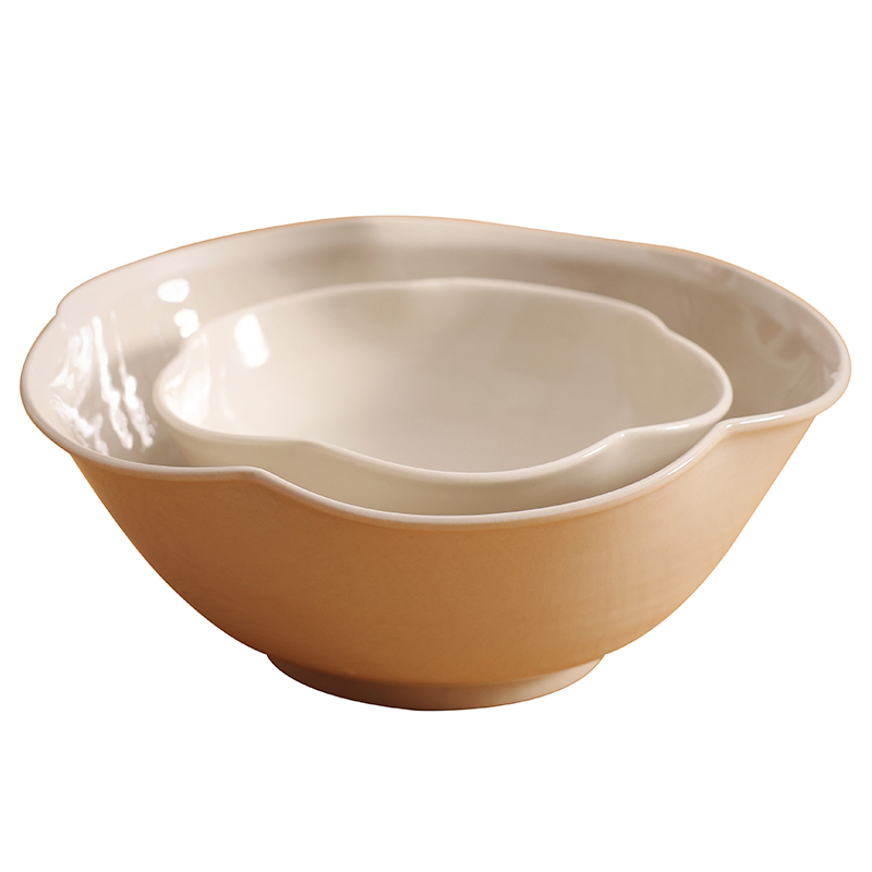 南昔手工陶瓷碗好看的餐具纯色草木灰拌面碗创意花口碗大碗沙拉碗