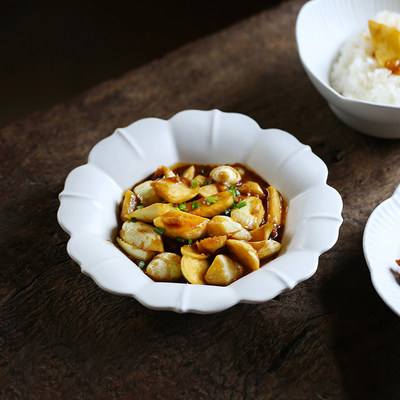南昔家花型陶瓷盘子文艺餐具白色亚光磨砂质感创意菜盘意境餐盘 虎窝淘