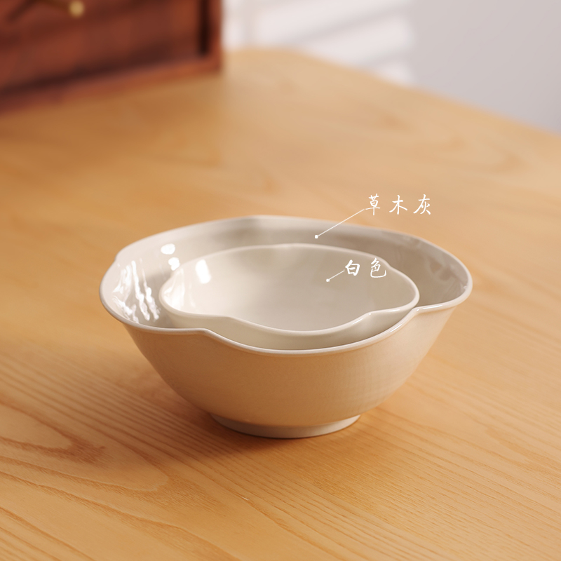 南昔手工陶瓷碗好看的餐具纯色草木灰拌面碗创意花口碗大碗沙拉碗