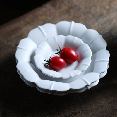 南昔家花型陶瓷盘子文艺餐具白色亚光磨砂质感创意菜盘意境餐盘 虎窝淘