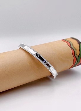 纯银足银开口四方定沙激光IDo实心手镯简约百搭年轻送女友礼物