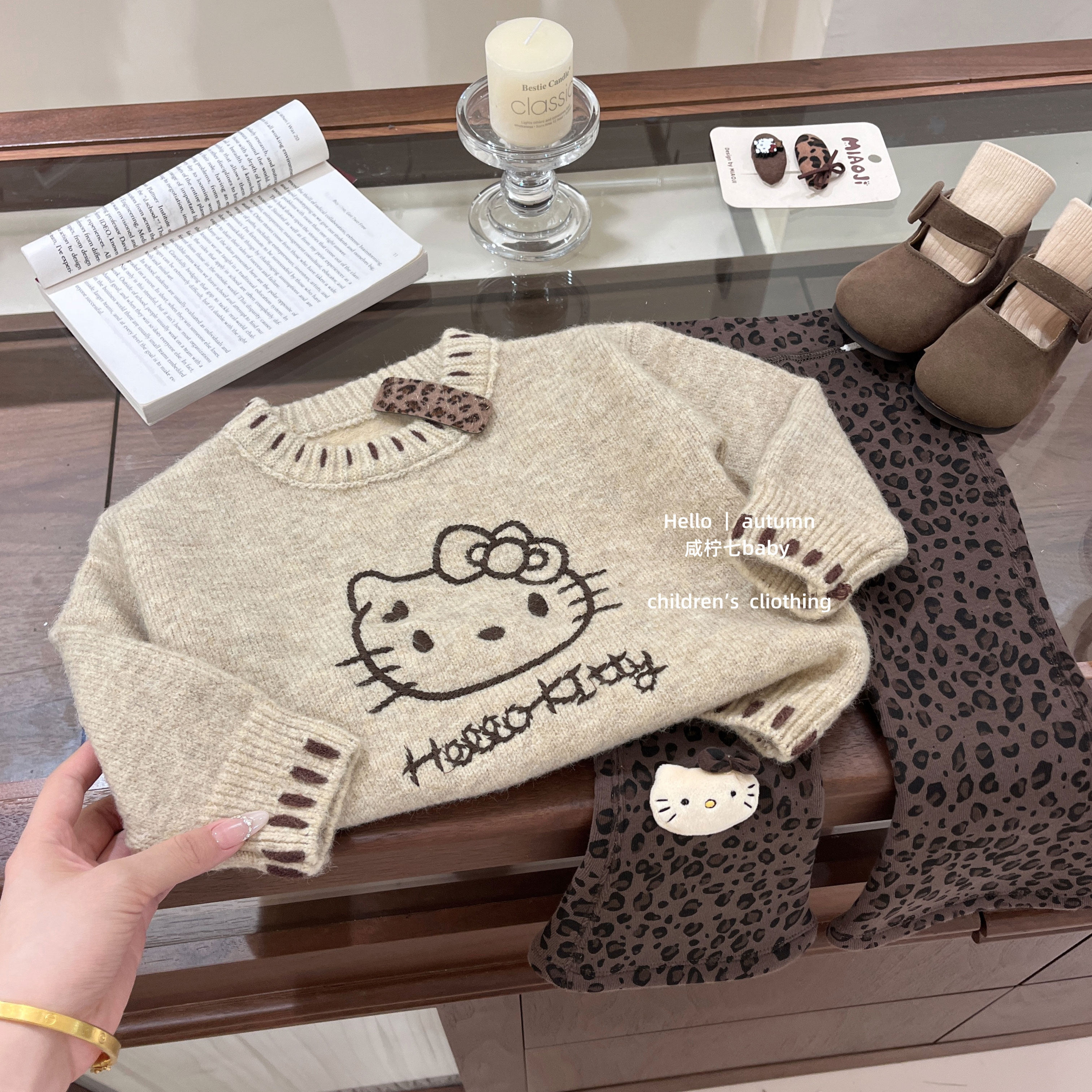 【咸柠七】原创！女童秋装毛衣宝宝衣服儿童kt猫针织衫豹纹裤套装,淘宝优惠券,粉丝福利购,淘宝优惠卷