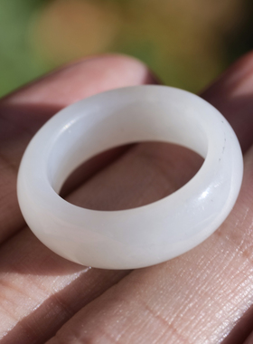 天然和田玉青海料冰底羊脂白玉指环戒指生日礼物8z