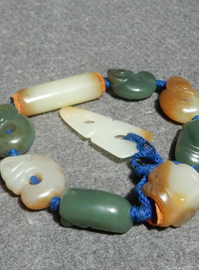 河磨玉糖白玉俏雕玉珠龙手串