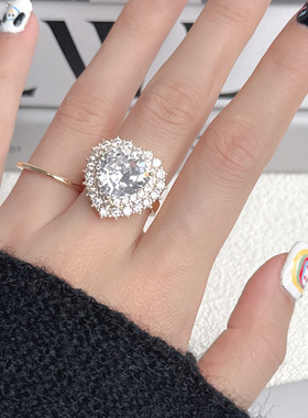 轻奢超闪爱心锆石戒指高级感气质复古可调节开口戒指小众精致戒指