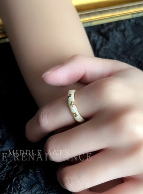 vintage轻中古风珐琅滴油开口可调节戒指文艺复古指环百搭食指戒