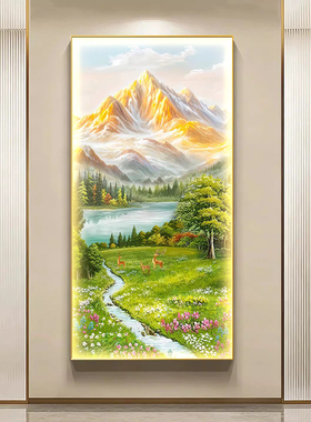 日照金山玄关装饰画流水生财led灯画客厅背景墙发光挂画走廊壁画