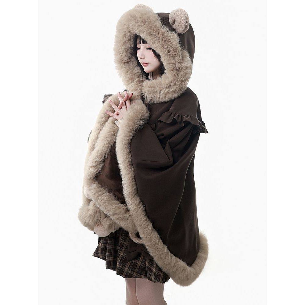 【冬遇巧巧】冬日温暖针织花苞背带裙+内搭(含围脖)+斗篷套装女,淘宝优惠券,粉丝福利购,淘宝优惠卷