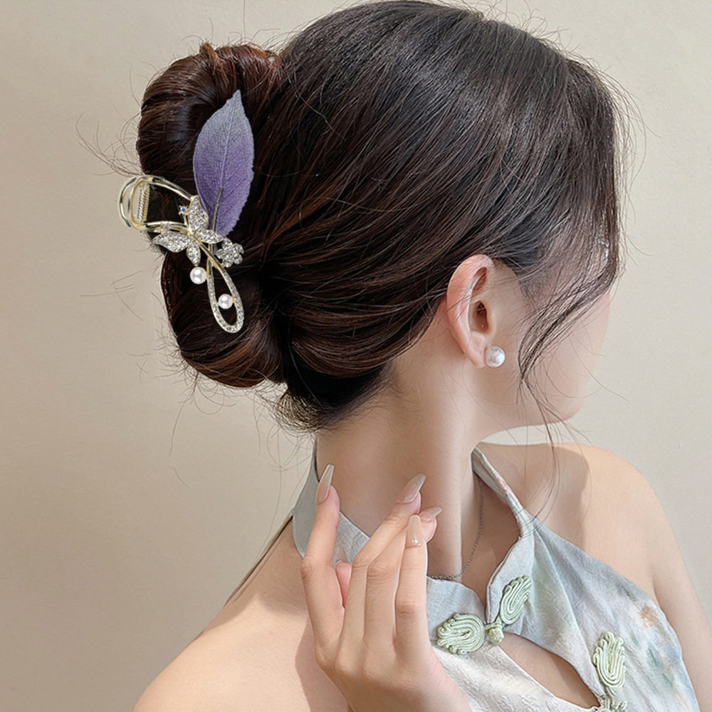 刺绣树叶抓夹高级感镶钻蝴蝶大号高颜值后脑勺发夹大号鲨鱼夹女,淘宝优惠券,粉丝福利购,淘宝优惠卷
