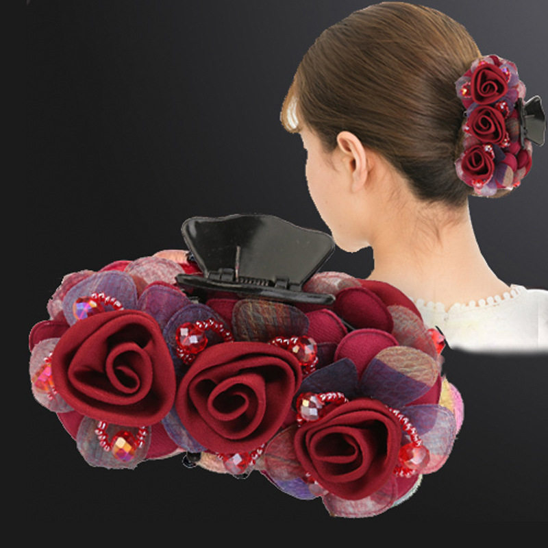 盘发马尾抓夹后脑勺鲨鱼夹马尾发卡妈妈发抓玫瑰花发夹发量少头饰,淘宝优惠券,粉丝福利购,淘宝优惠卷