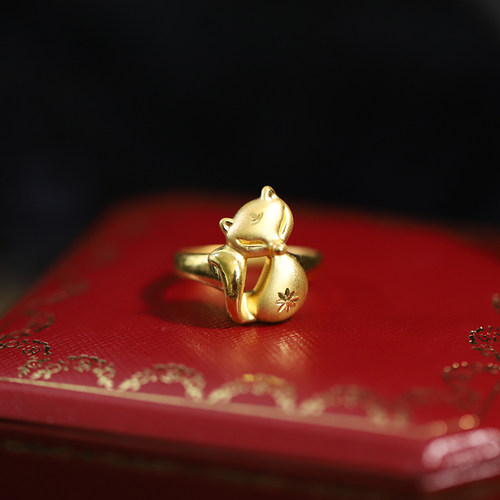 3D硬金黄金狐狸戒指女招桃花转运 足金999魅惑狐狸金戒指优雅气质 - 图0