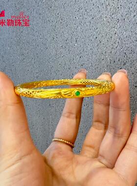 足金999古法哪吒乾坤圈手镯黄金镶嵌镯子个性镂空传承手环情侣款
