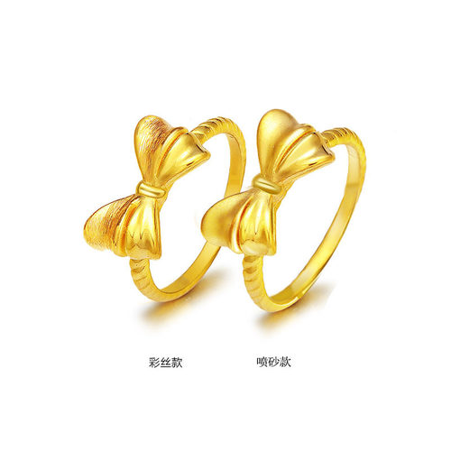 米勒珠宝 999足金蝴蝶结黄金戒指女拉彩色喷砂3D硬金正品妈妈指环 - 图3