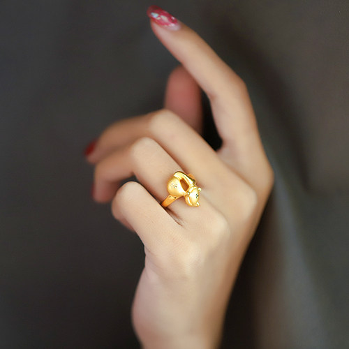 3D硬金黄金狐狸戒指女招桃花转运 足金999魅惑狐狸金戒指优雅气质 - 图1
