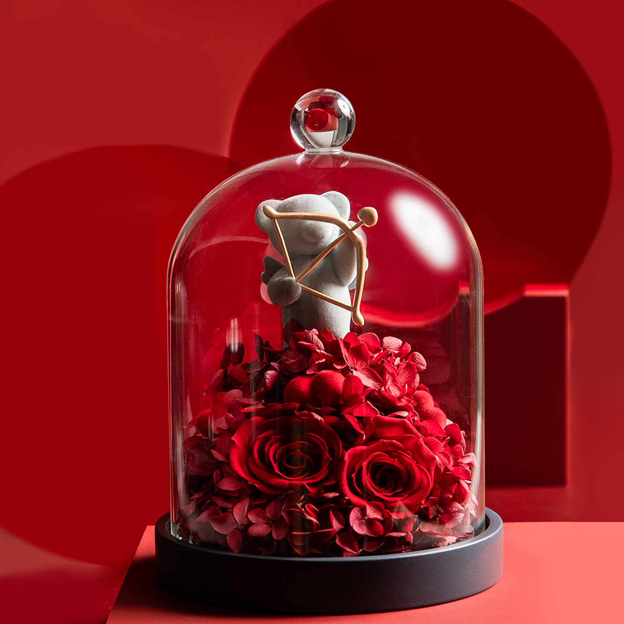 SEEROSE永生玫瑰保鲜花丘比特熊摆件七夕情人节送女朋友示爱礼物 - 图0