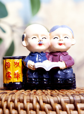 创意摆件礼物老人老头老太v太家居饰品小摆件爷爷奶奶白头偕老摆