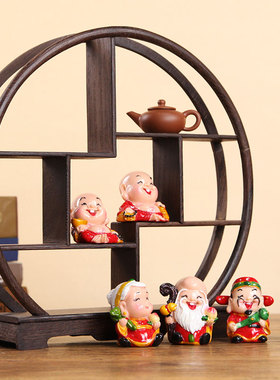 中式风寿星财神玄关电视柜小摆件