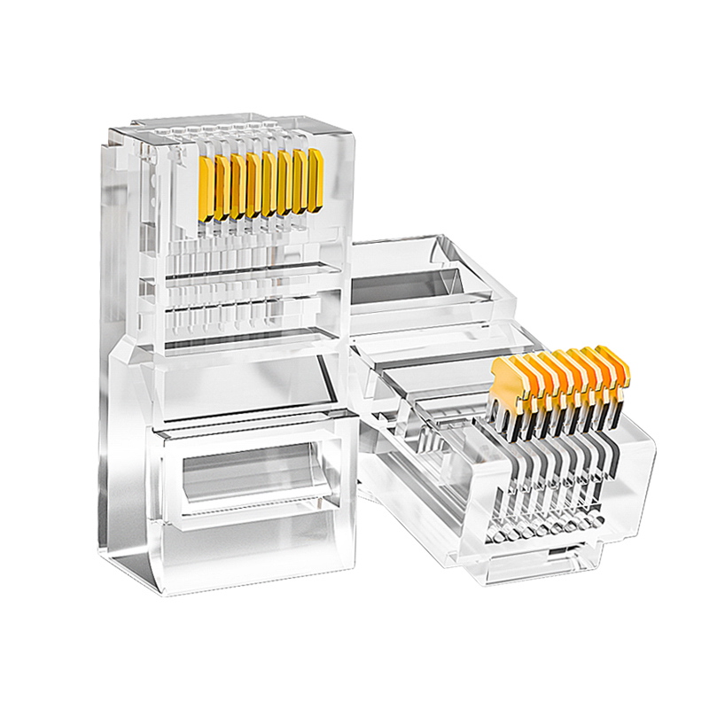 正品cat6e百千兆网络水晶头超五6类8p8c电脑宽带三叉镀金网线接头 - 图0