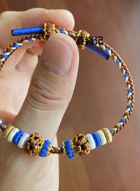 纯手工编织达菲小熊手绳diy可自穿小熊黄金饰品转运珠女手链