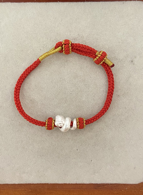 纯手工编织足银999桃花卷卷蛇转运珠红手绳儿童女孩生肖礼物手链