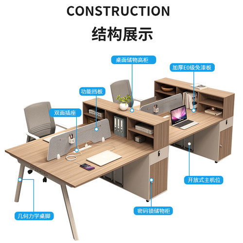 办公室职员办公桌椅组合简约现代二四六人员工位隔断卡座办公桌子 - 图1
